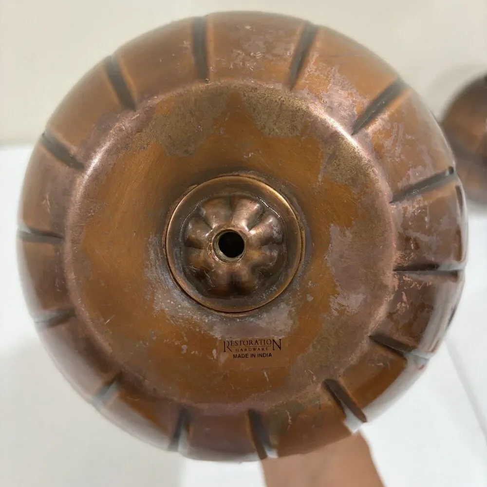 Restoration Hardware Copper Pumpkin Jack-O-Lantern Candle Holder 6in *no spike*